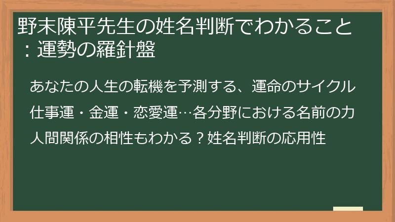 野末陳平先生の姓名判断でわかること：運勢の羅針盤