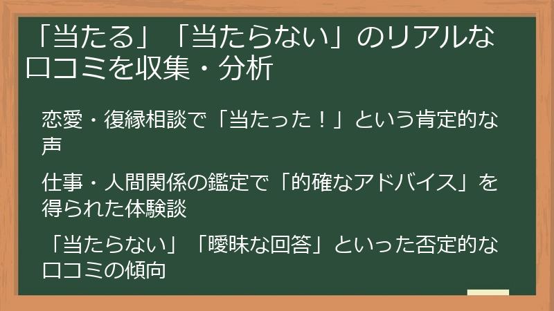 「当たる」「当たらない」のリアルな口コミを収集・分析