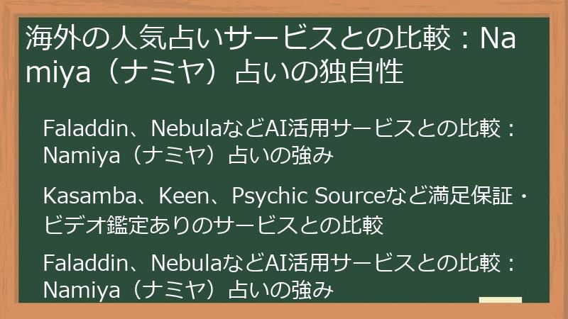 海外の人気占いサービスとの比較：Namiya（ナミヤ）占いの独自性