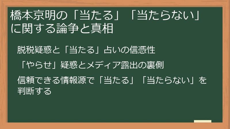 橋本京明の「当たる」「当たらない」に関する論争と真相